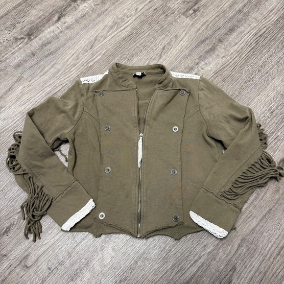 D-Signed Other - D-Signed Disney Girls Olive Green Fringe Military Jacket Lace Trim Size L 14/16